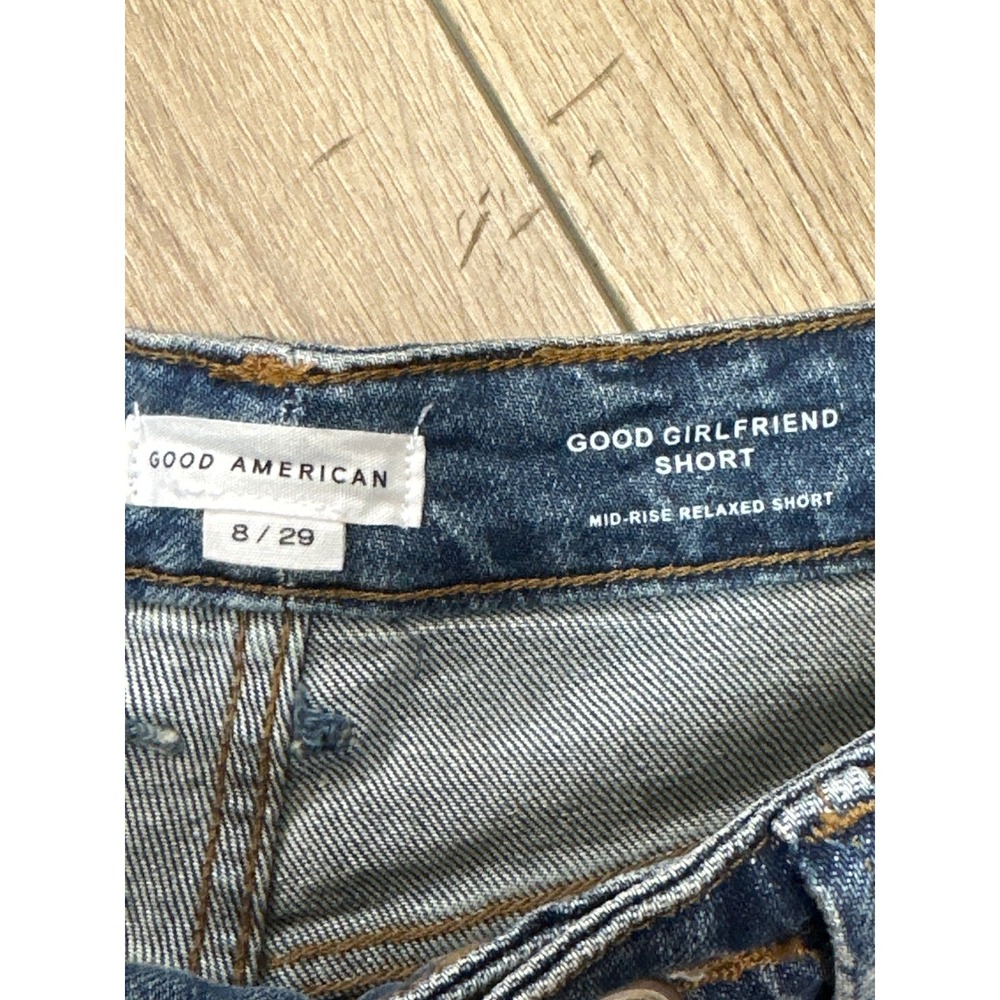 Good American Good Girlfriend Crossover Asymmetrical Denim Shorts Blue Size 8 29 - Picture 2 of 4